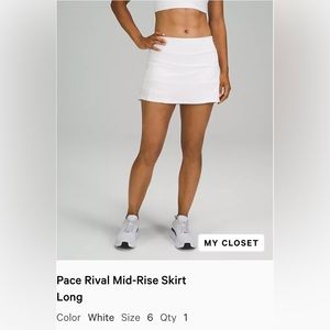 LULULEMON Pace Rival Mid-Rise Skirt Long (White)